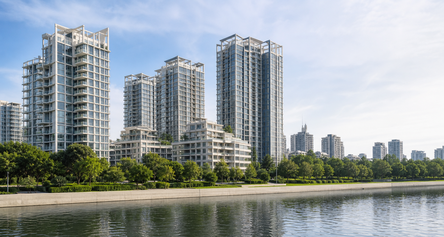 Desarrollo residencial contemporáneo frente al agua
